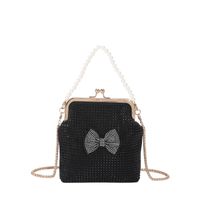 Women's Small Light Diamond Pu Leather Solid Color Bow Knot Vintage Style Clasp Frame Crossbody Bag sku image 4