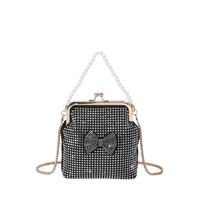 Women's Small Light Diamond Pu Leather Solid Color Bow Knot Vintage Style Clasp Frame Crossbody Bag sku image 6