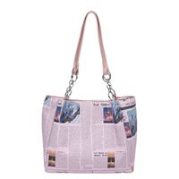 Women's Large Pu Leather Newspaper Streetwear Square Zipper Shopping Bags sku image 2