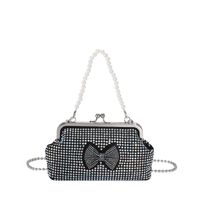Women's Small Light Diamond Pu Leather Solid Color Bow Knot Vintage Style Clasp Frame Crossbody Bag sku image 3