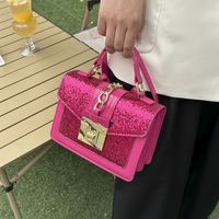 Women's Small Pu Leather Solid Color Vintage Style Classic Style Sequins Lock Clasp Crossbody Bag main image 7