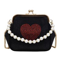 Women's Small Pu Leather Heart Shape Elegant Vintage Style Beading Clasp Frame Dome Bag sku image 1
