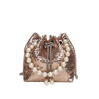 Women's Medium Pu Leather Solid Color Elegant Classic Style Beading Sequins String Bucket Bag sku image 1