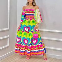 Women's Regular Dress Vacation Off Shoulder Printing 3/4 Length Sleeve Heart Shape Knee-Length Holiday Beach main image 1