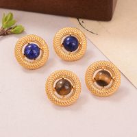1 Pair Vintage Style Fashion French Style Round Plating Hollow Out Inlay Alloy Tiger Eye Lapis Lazuli Ear Studs main image 1