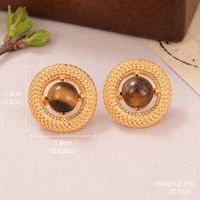 1 Pair Vintage Style Fashion French Style Round Plating Hollow Out Inlay Alloy Tiger Eye Lapis Lazuli Ear Studs main image 2