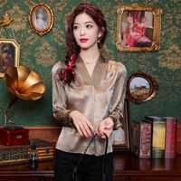 Femmes Chemisière Manche Longue Blouses Jacquard Élégant Couleur Unie sku image 1