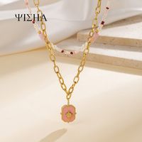 Casual Simple Style Geometric Beaded Titanium Steel Plating Women's Double Layer Necklaces main image 6