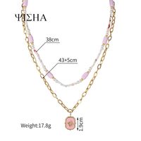 Casual Simple Style Geometric Beaded Titanium Steel Plating Women's Double Layer Necklaces main image 2