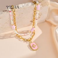 Casual Simple Style Geometric Beaded Titanium Steel Plating Women's Double Layer Necklaces main image 3