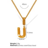 Titanium Steel Simple Style Inlay Letter Artificial Pearls Pendant Necklace sku image 21