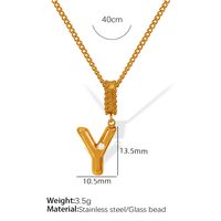Titanium Steel Simple Style Inlay Letter Artificial Pearls Pendant Necklace sku image 25