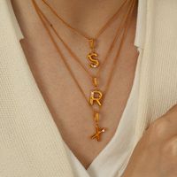 Titanium Steel Simple Style Inlay Letter Artificial Pearls Pendant Necklace main image 5