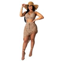 Holiday Daily Women's Sexy Solid Color Polyacrylonitrile Fiber Tassel Skirt Sets Skirt Sets main image 2
