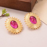 1 Pair IG Style Simple Style Oval Inlay Alloy Artificial Pearls Natural Stone Crystal 18K Gold Plated Ear Studs main image 6