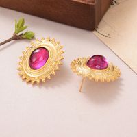 1 Pair IG Style Simple Style Oval Inlay Alloy Artificial Pearls Natural Stone Crystal 18K Gold Plated Ear Studs main image 5