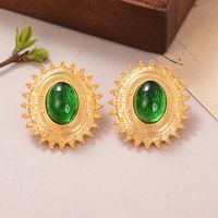 1 Pair IG Style Simple Style Oval Inlay Alloy Artificial Pearls Natural Stone Crystal 18K Gold Plated Ear Studs main image 7