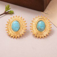 1 Pair IG Style Simple Style Oval Inlay Alloy Artificial Pearls Natural Stone Crystal 18K Gold Plated Ear Studs main image 4