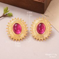 1 Pair IG Style Simple Style Oval Inlay Alloy Artificial Pearls Natural Stone Crystal 18K Gold Plated Ear Studs main image 2