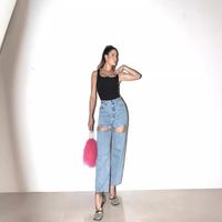Women's Holiday Daily Streetwear Solid Color Full Length Ripped Jeans Straight Pants main image 1