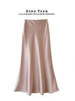 Sommer Strassenmode Einfarbig Polyester Essigsäure Gewebe Midi-Kleid Röcke main image 4