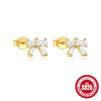 1 Pair Simple Style Heart Shape Bow Knot Plating Sterling Silver Zircon Ear Studs sku image 2