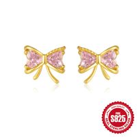 1 Pair Simple Style Heart Shape Bow Knot Plating Sterling Silver Zircon Ear Studs sku image 3