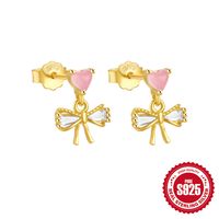 1 Pair Simple Style Heart Shape Bow Knot Plating Sterling Silver Zircon Ear Studs main image 7