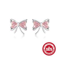 1 Pair Simple Style Heart Shape Bow Knot Plating Sterling Silver Zircon Ear Studs sku image 4