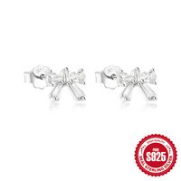 1 Pair Simple Style Heart Shape Bow Knot Plating Sterling Silver Zircon Ear Studs sku image 1