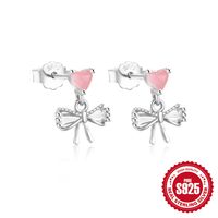 1 Pair Simple Style Heart Shape Bow Knot Plating Sterling Silver Zircon Ear Studs sku image 6