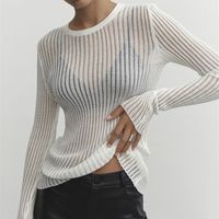 Women's Knitwear Long Sleeve Blouses Ripped Streetwear Solid Color main image 2