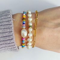 Simple Style Round Freshwater Pearl Glass Plating 18K Gold Plated Women's Bracelets main image 5
