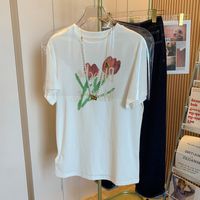 Women's T-shirt Short Sleeve T-Shirts Printing Pastoral Flower main image 4