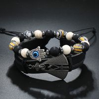 Retro Palm Pu Leather Tiger Eye Obsidian Unisex Bracelets sku image 3