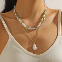 IG Style Geometric Imitation Pearl Alloy Plating Women's Double Layer Necklaces main image 6