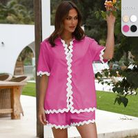 Home Women's Casual Solid Color Viscose Fiber Button Shorts Sets Shorts Sets main image 1