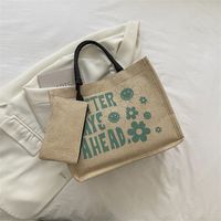 Women's Medium Fabric Letter Flower Streetwear Magnetic Buckle Tote Bag sku image 7