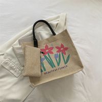 Women's Medium Fabric Letter Flower Streetwear Magnetic Buckle Tote Bag sku image 9