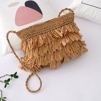 Women's Small Straw Solid Color Vacation Beach Weave Square Zipper Straw Bag main image 5
