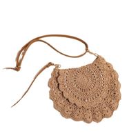 Women's Medium Cotton Solid Color Vacation Beach Weave Semicircle Magnetic Buckle Straw Bag main image 5