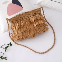 Women's Small Straw Solid Color Vacation Beach Weave Square Zipper Straw Bag main image 2