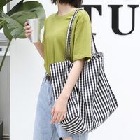 Women's Large Canvas Plaid Classic Style Open Canvas Bag sku image 4