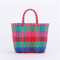 Women's Large Plastic Color Block Beach Classic Style Open Straw Bag sku image 2