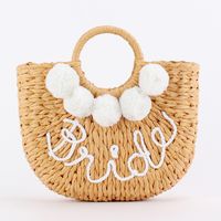 Women's Medium CORN HUSK Letter Vacation Beach Weave String Straw Bag sku image 1