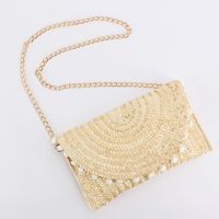 Women's Solid Color Straw Weave Magnetic Buckle Wallets sku image 1