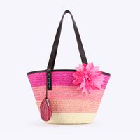 Femmes Grande Paille Bloc De Couleur Vacances Plage Tisser Seau Fermeture Éclair Sac De Plage sku image 5