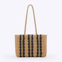 Women's Large Paper String Geometric Vacation Beach Weave Zipper Straw Bag main image 5