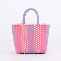 Women's Large Plastic Color Block Beach Classic Style Open Straw Bag sku image 1