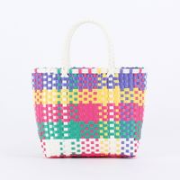 Women's Large Plastic Color Block Beach Classic Style Open Straw Bag sku image 4